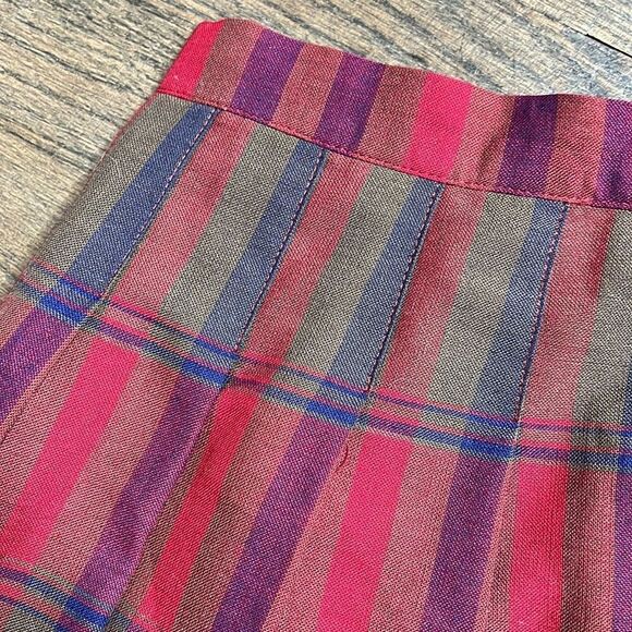 Vintage holiday Tartan Plaid Box Pleat Wool Blend Pleated Midi Length Skirt - Picture 2 of 5